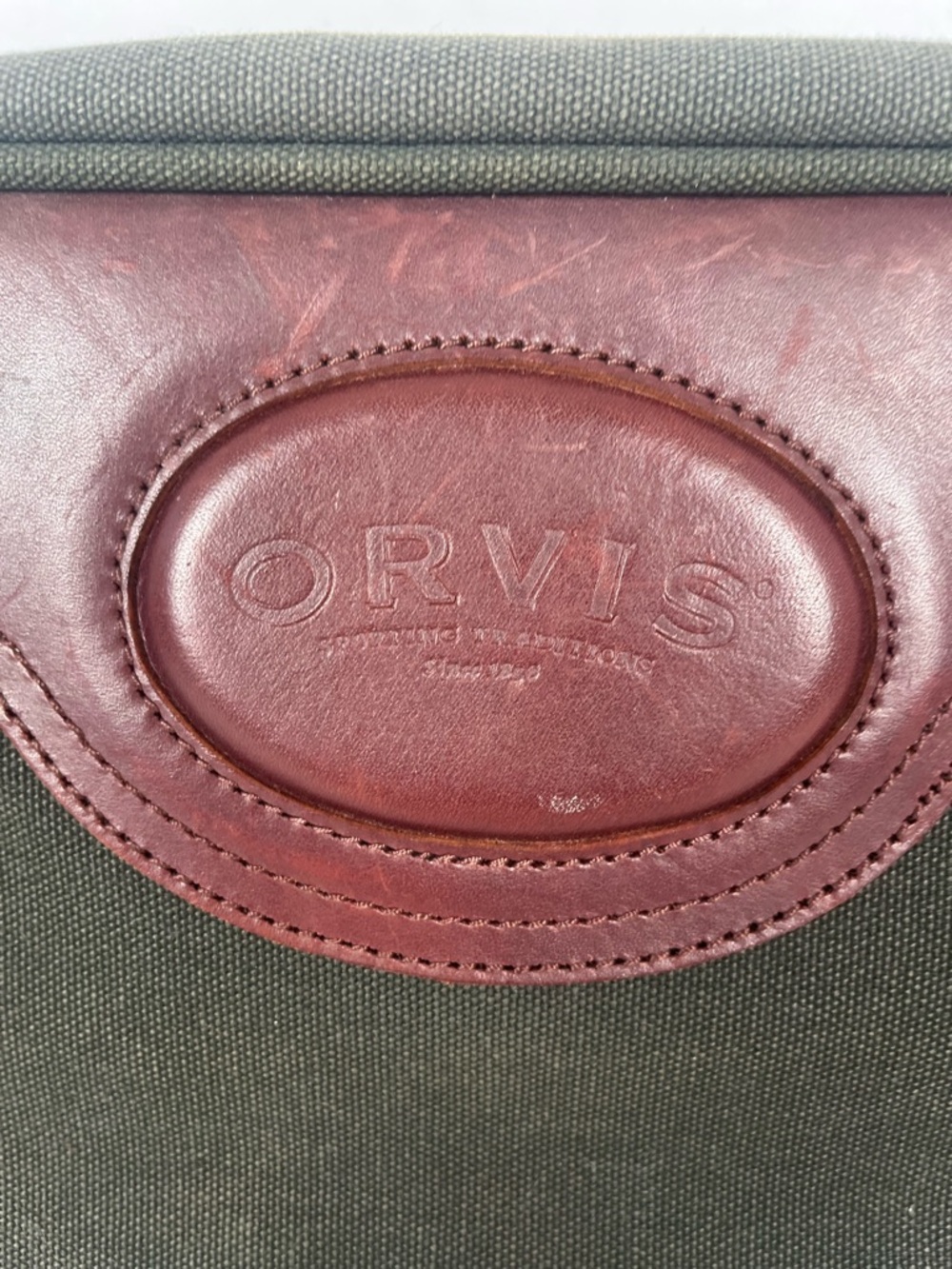 Orvis Battenkill Hanging Travel Kit Green Canvas Brown Leather Toiletry Drop Bag - Picture 5 of 8